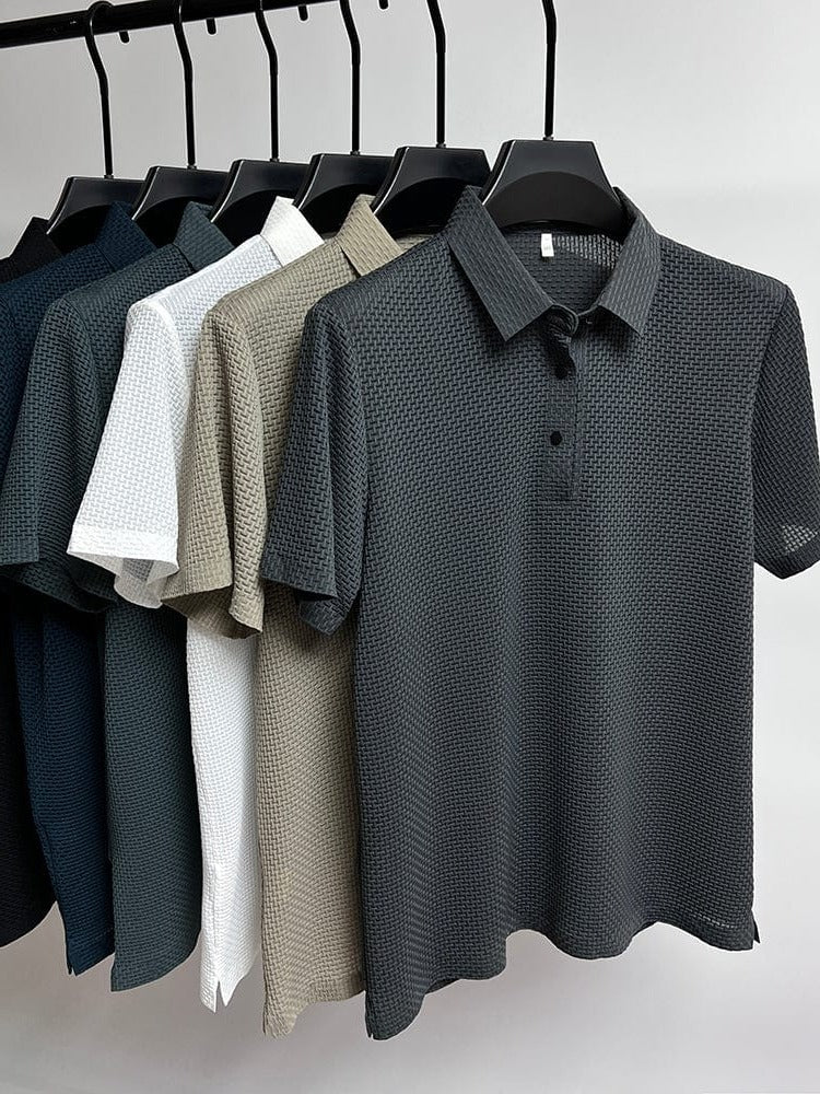 Short-Sleeve Polo Shirt for Men in Breathable Mesh Fabric
