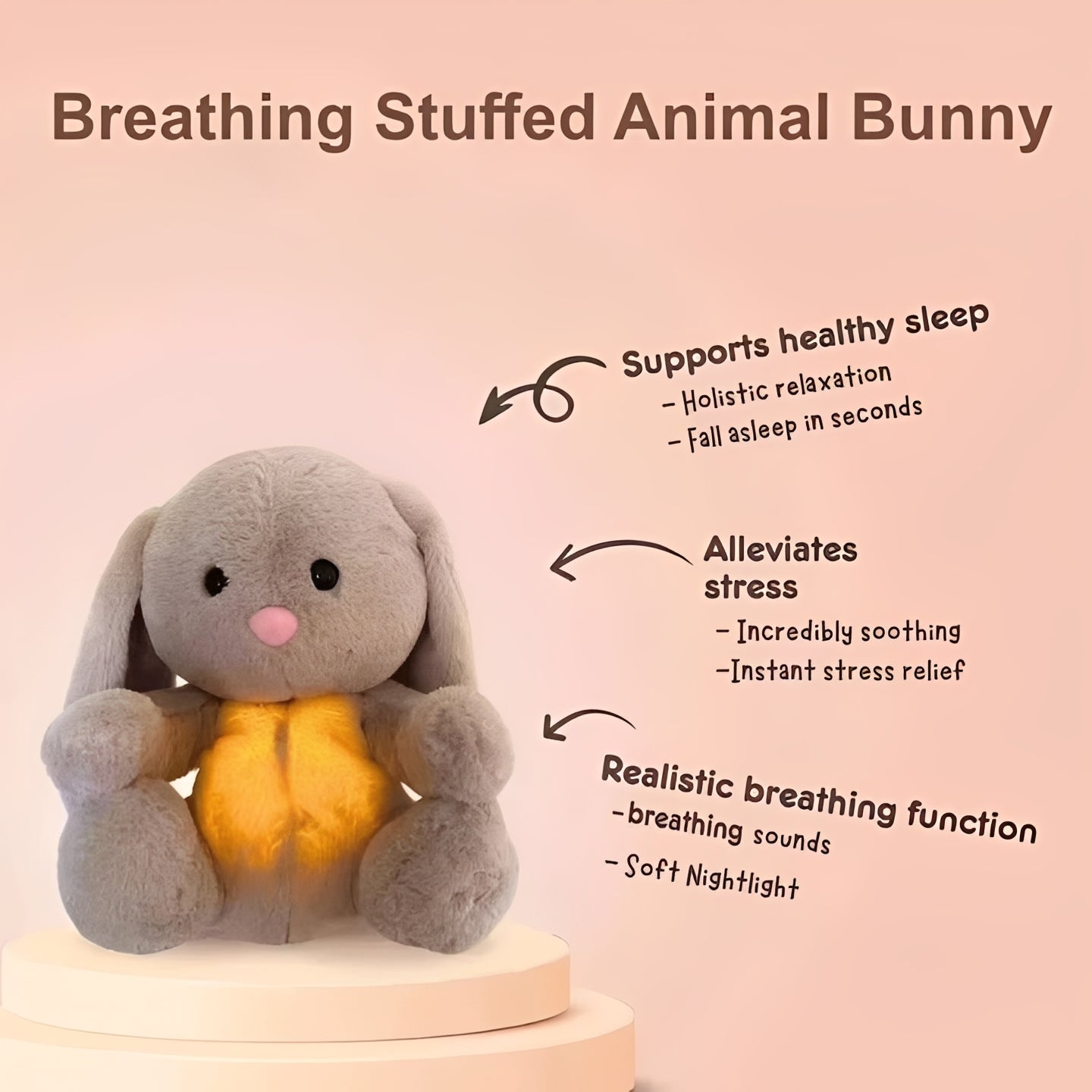 Cuddly Breathing Bunny with Gentle Glow and Soothing Sounds
