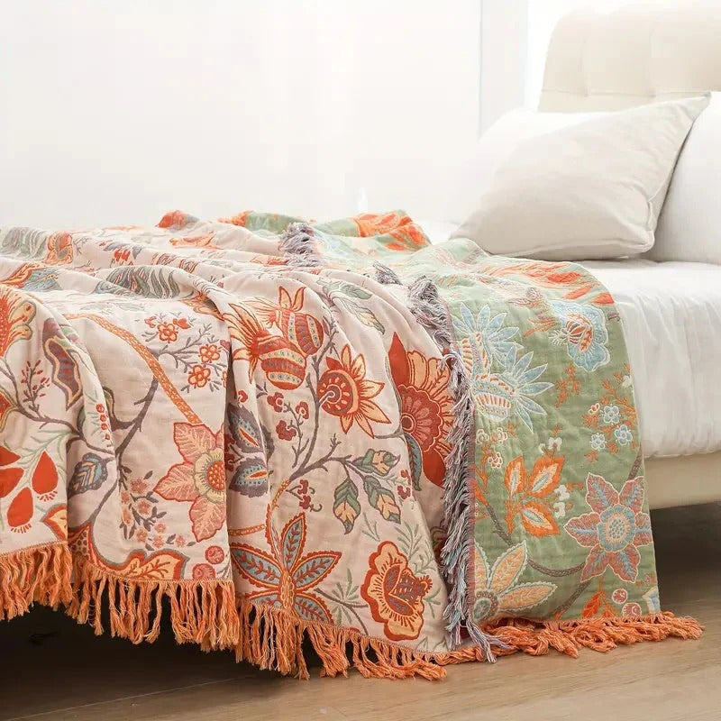 Charming Cotton Throw Blanket with Stylish Fringe Edges