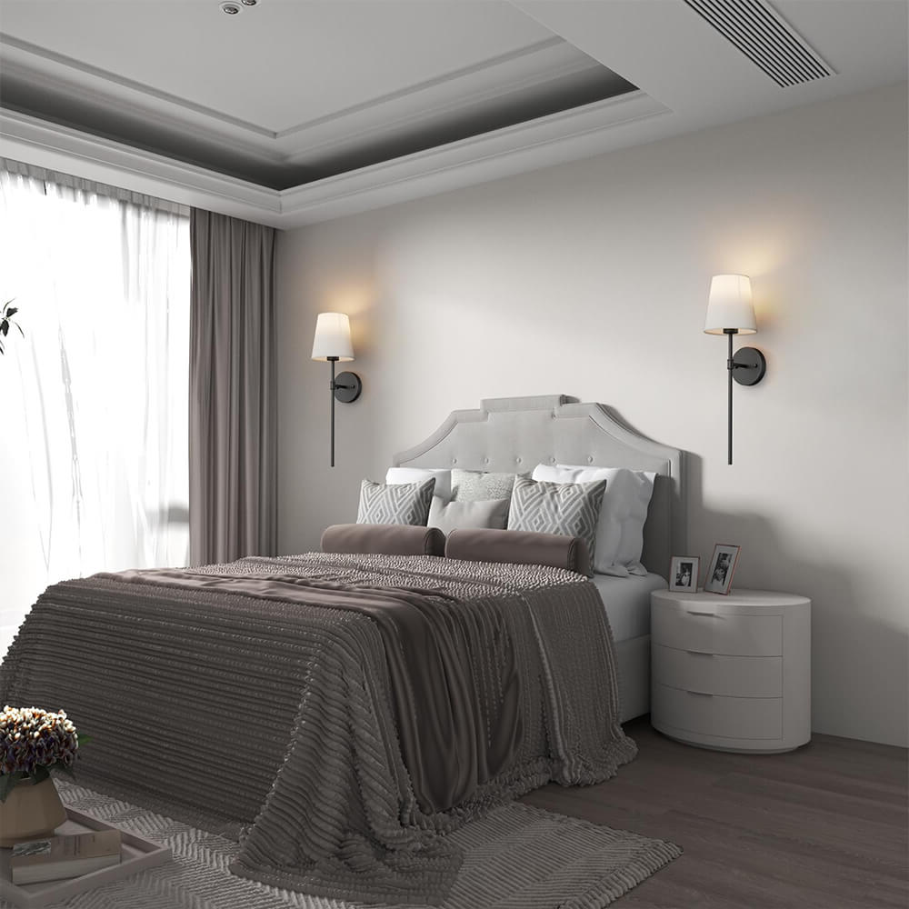 Set of 2 Wireless Fabric Wall Lamps with 2 Free Bulbs