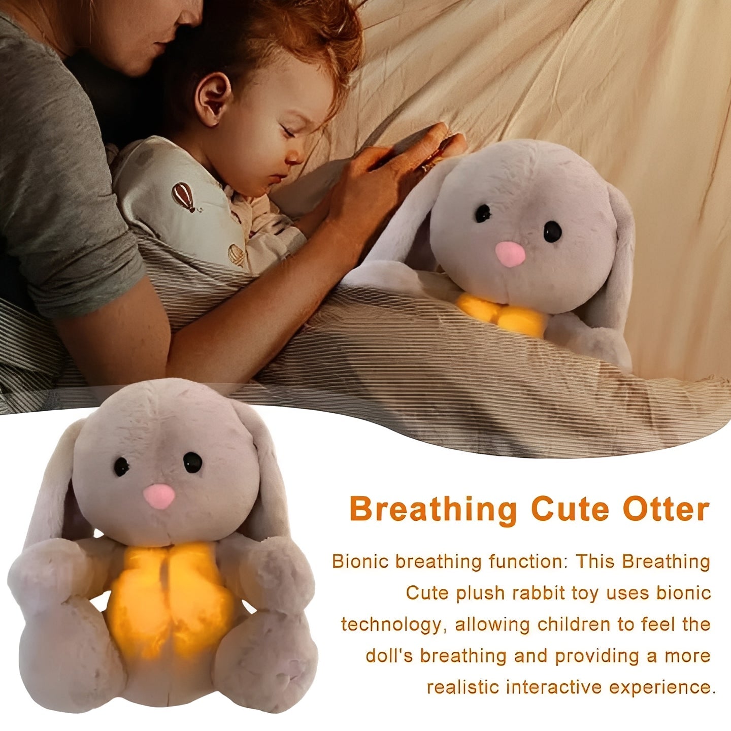 Cuddly Breathing Bunny with Gentle Glow and Soothing Sounds