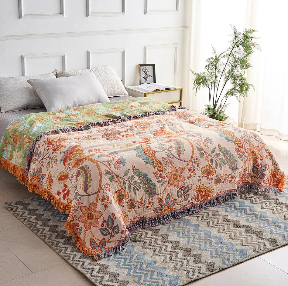 Charming Cotton Throw Blanket with Stylish Fringe Edges