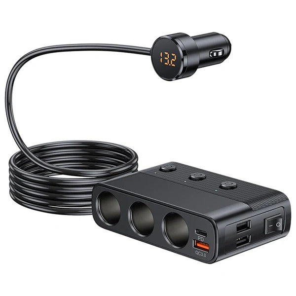 Multi-Function 7-Port Car Charger with Cigarette Lighter Socket