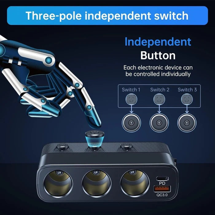 Multi-Function 7-Port Car Charger with Cigarette Lighter Socket