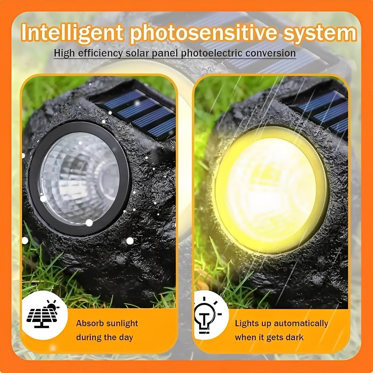 Natural Stone-Style Solar LED Garden Lights with Sensor