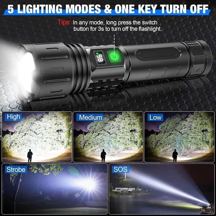 Versatile Rechargeable LED Torch with Five Lighting Settings