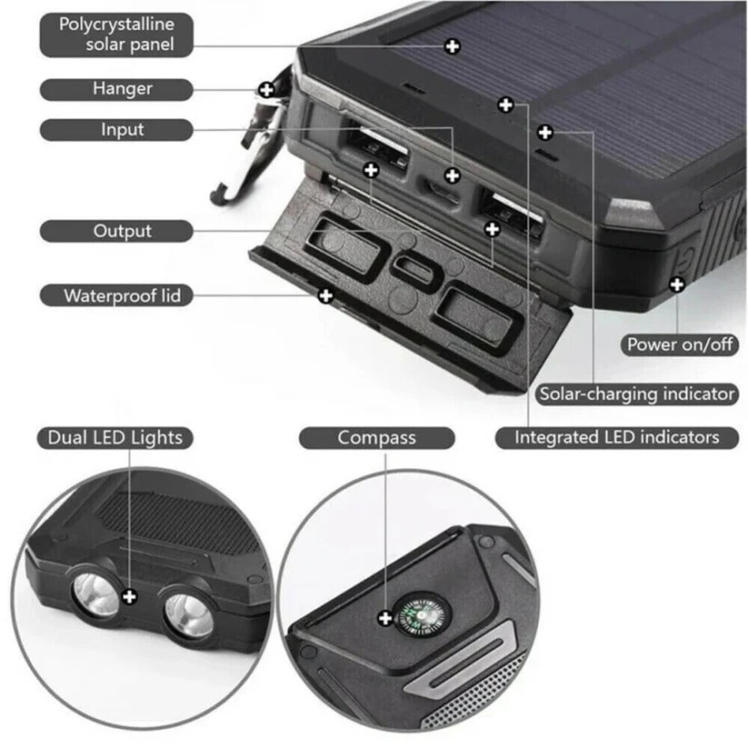 Waterproof Power Bank with 500000mAh Solar Charging Capacity