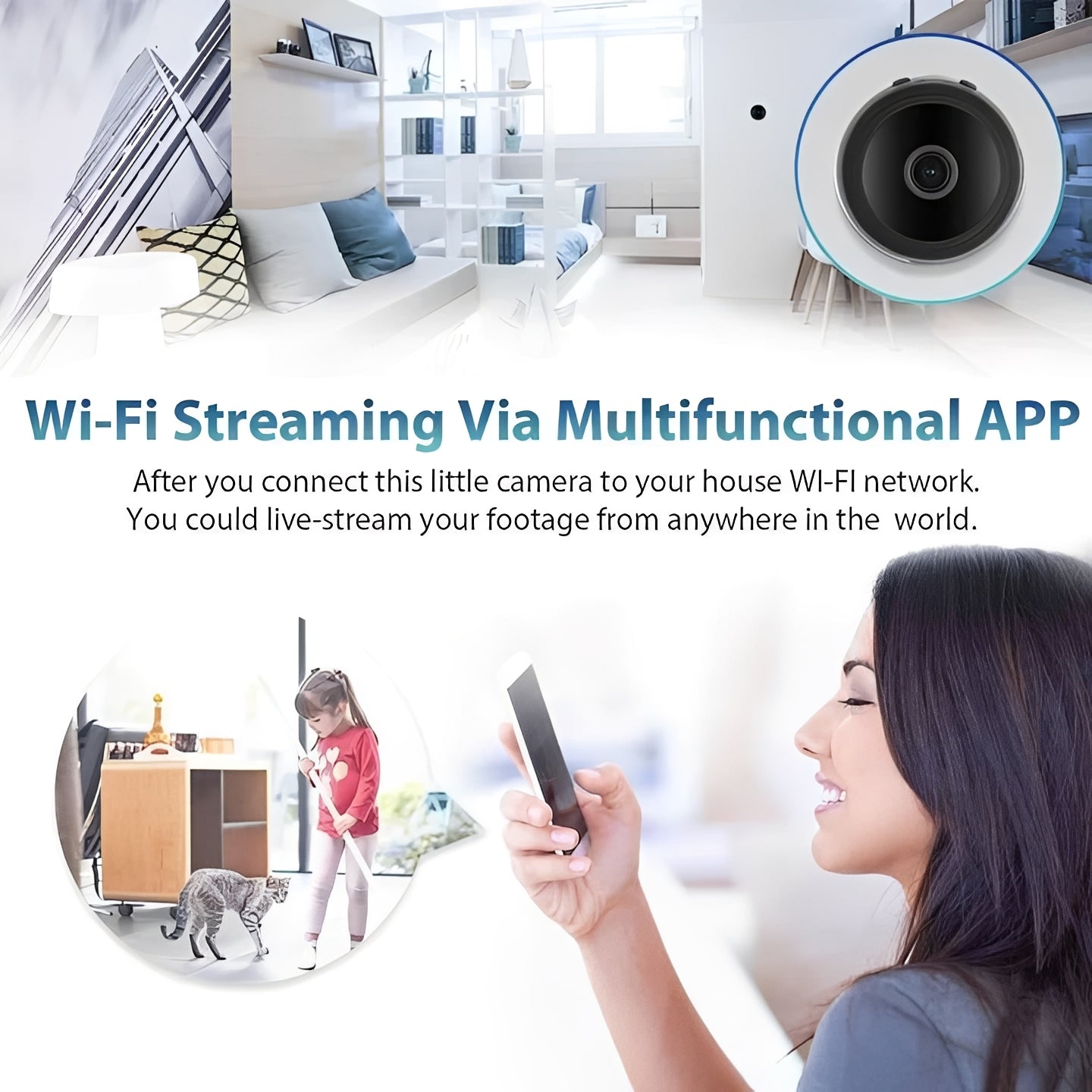 Compact Wi-Fi Security Camera with Magnetic Mount and HD Video