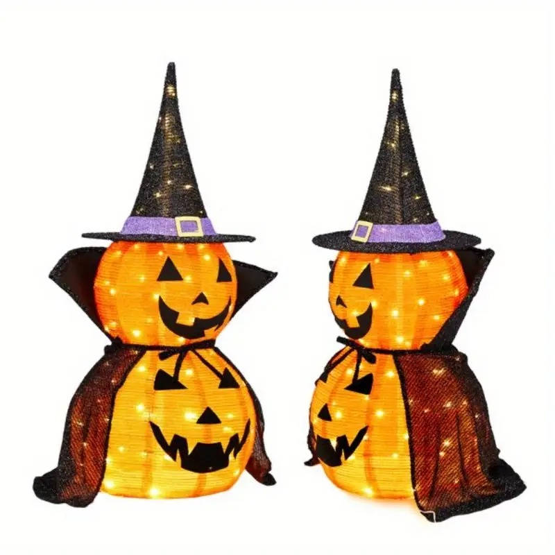 Set of 2 3ft Illuminated Halloween Pumpkin Decorations for Indoors & Outdoors