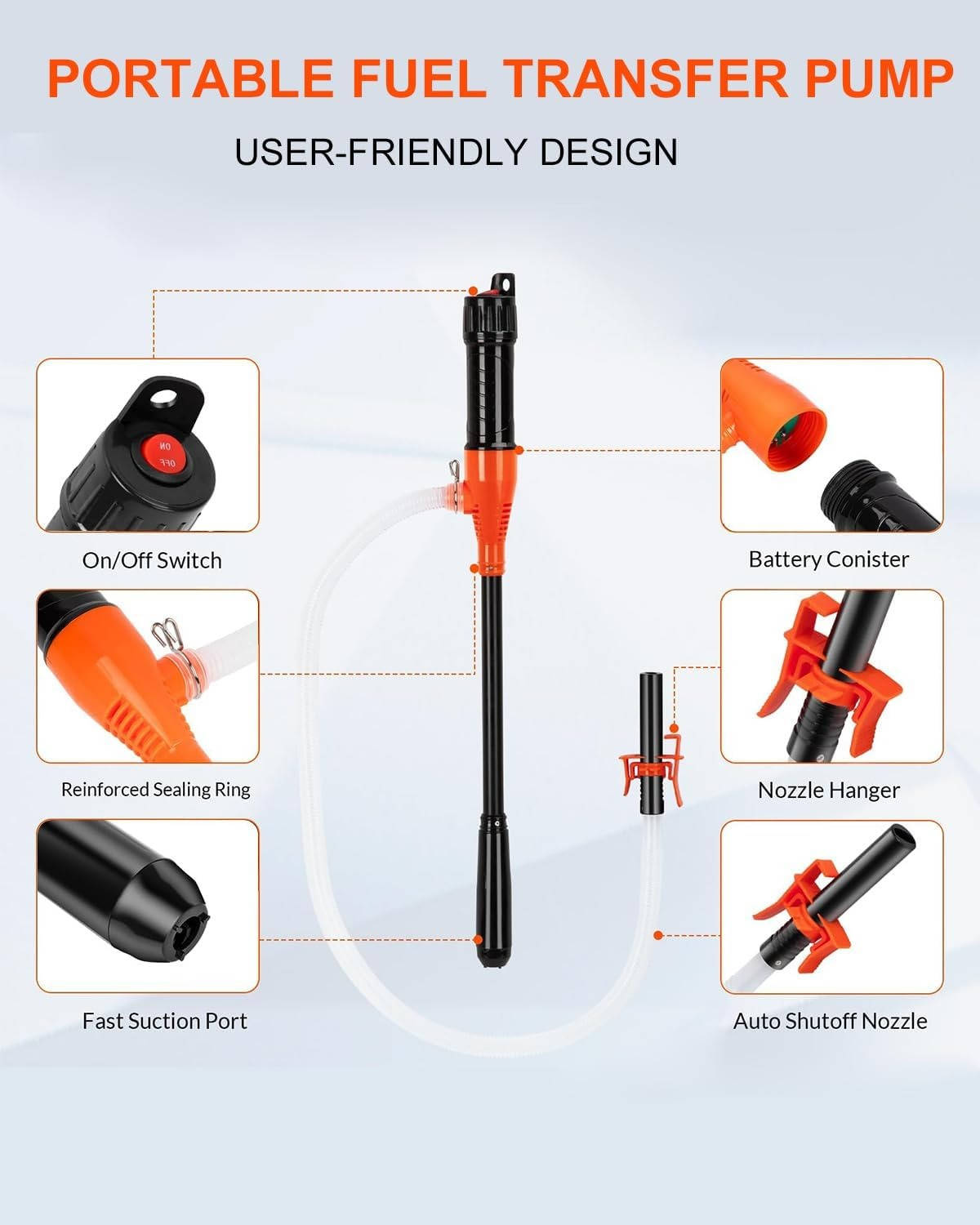 Electric Siphon Pump for Portable Transfer of Gas, Fuel, Diesel, Water