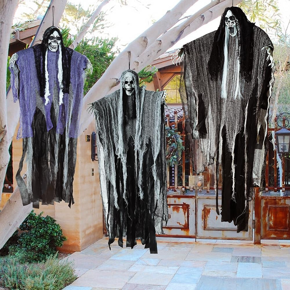 Set of Three Realistic Hanging Halloween Decorations for Indoor and Outdoor