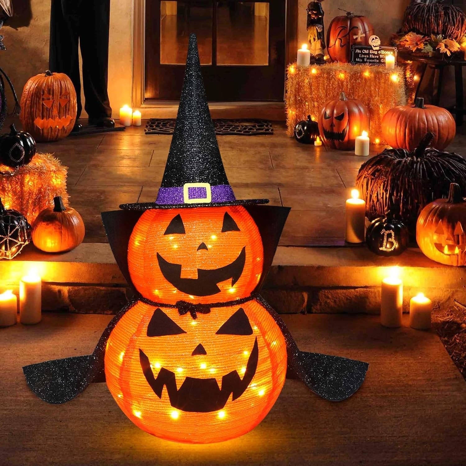 Set of 2 3ft Illuminated Halloween Pumpkin Decorations for Indoors & Outdoors