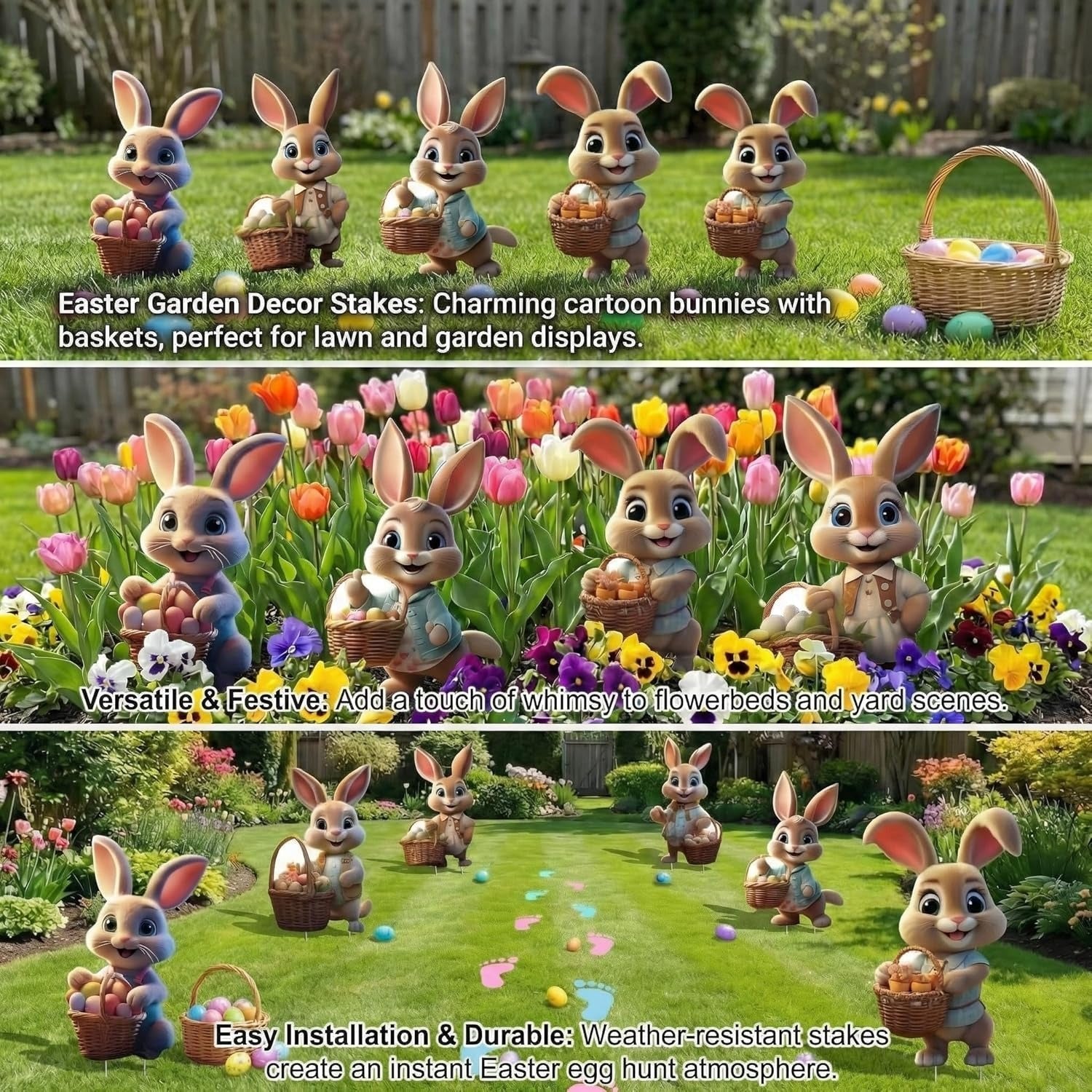 Festive Bunny Yard Decorations with Stakes, Set of 6