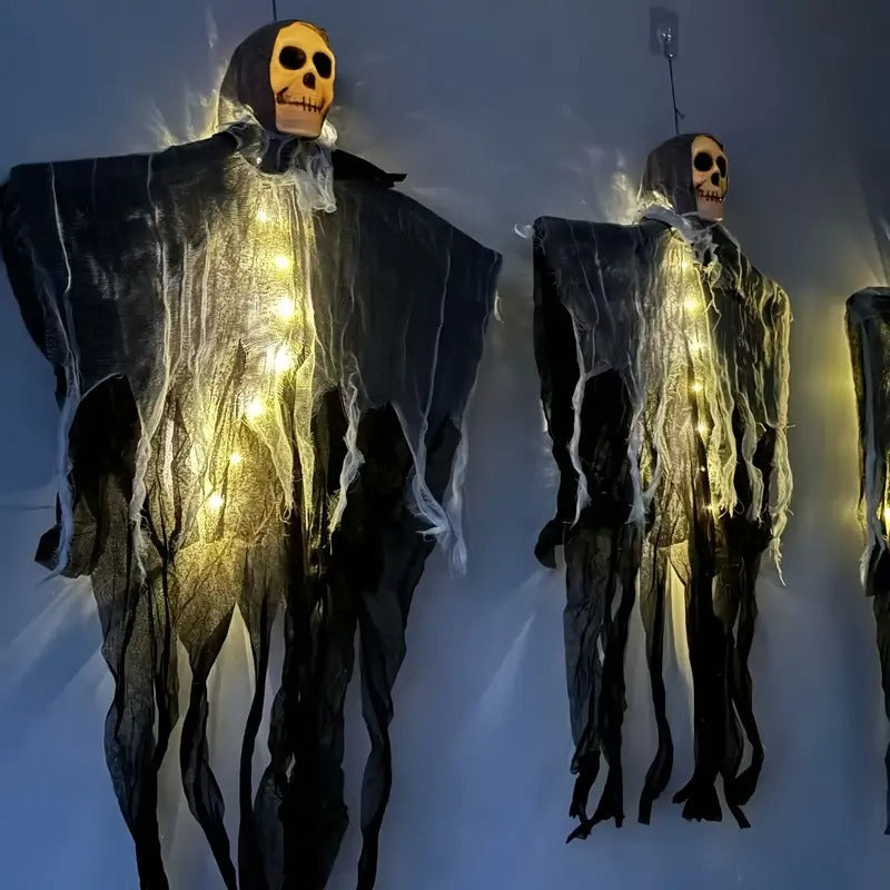 Set of Two Spooky Outdoor Halloween Skull Decorations