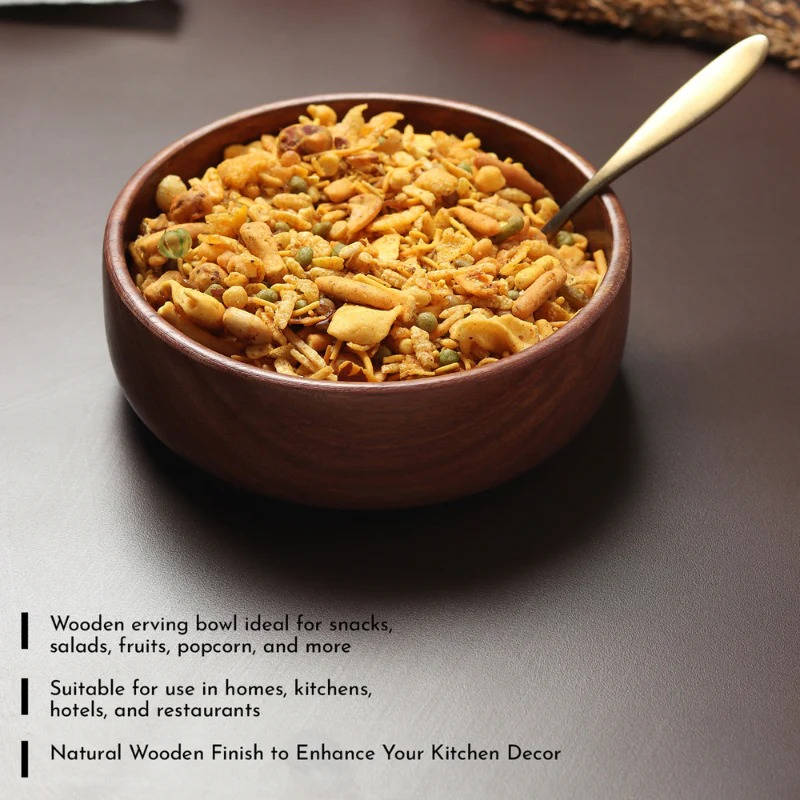 Natural Wooden Serving Bowls for Snacks and Meals