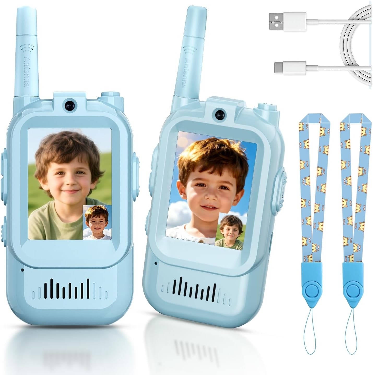 Set of 2 Kids' Video and Voice Walkie Talkies for Communication