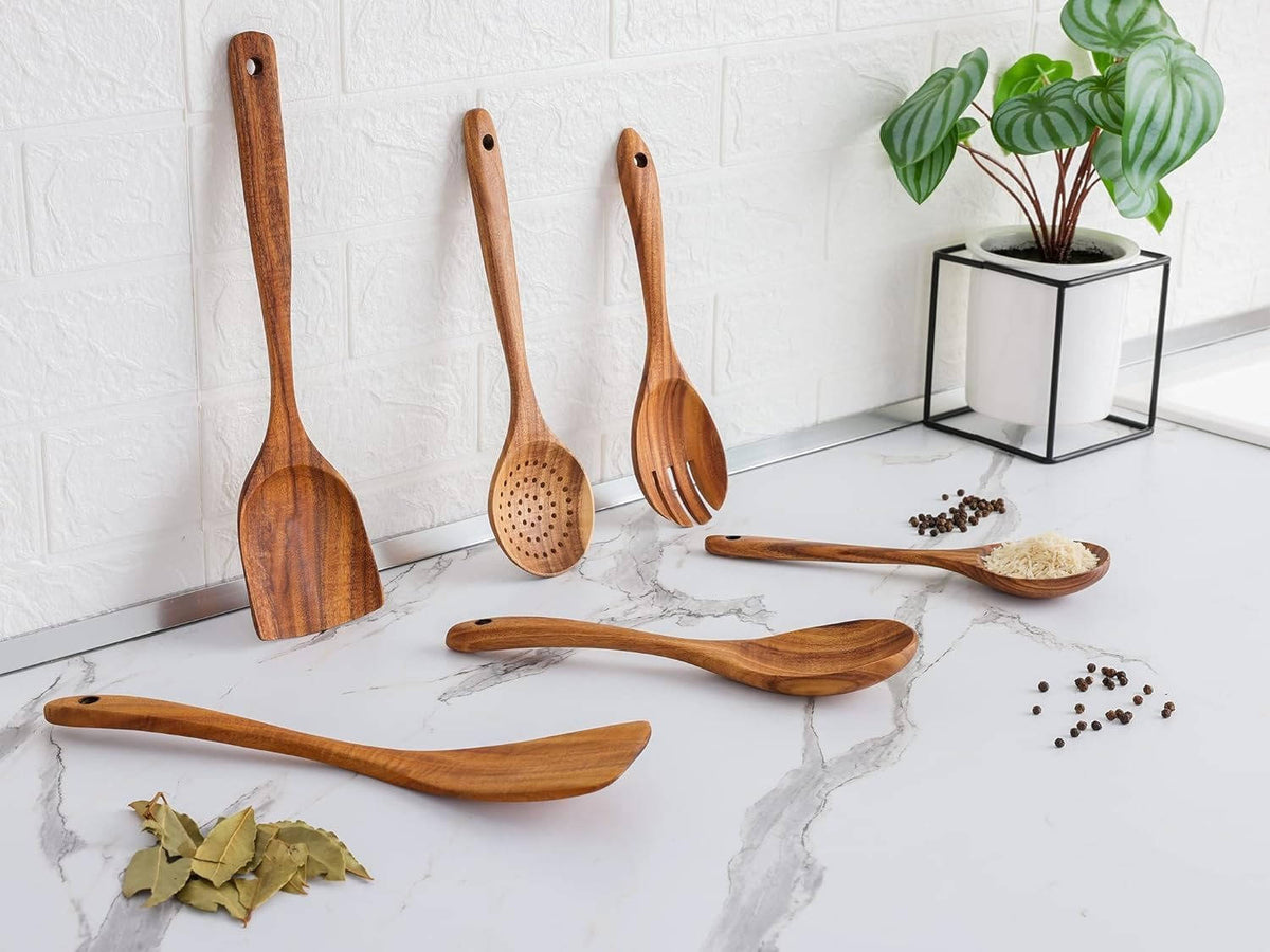 Complete 6-Piece Wooden Kitchen Utensil Collection