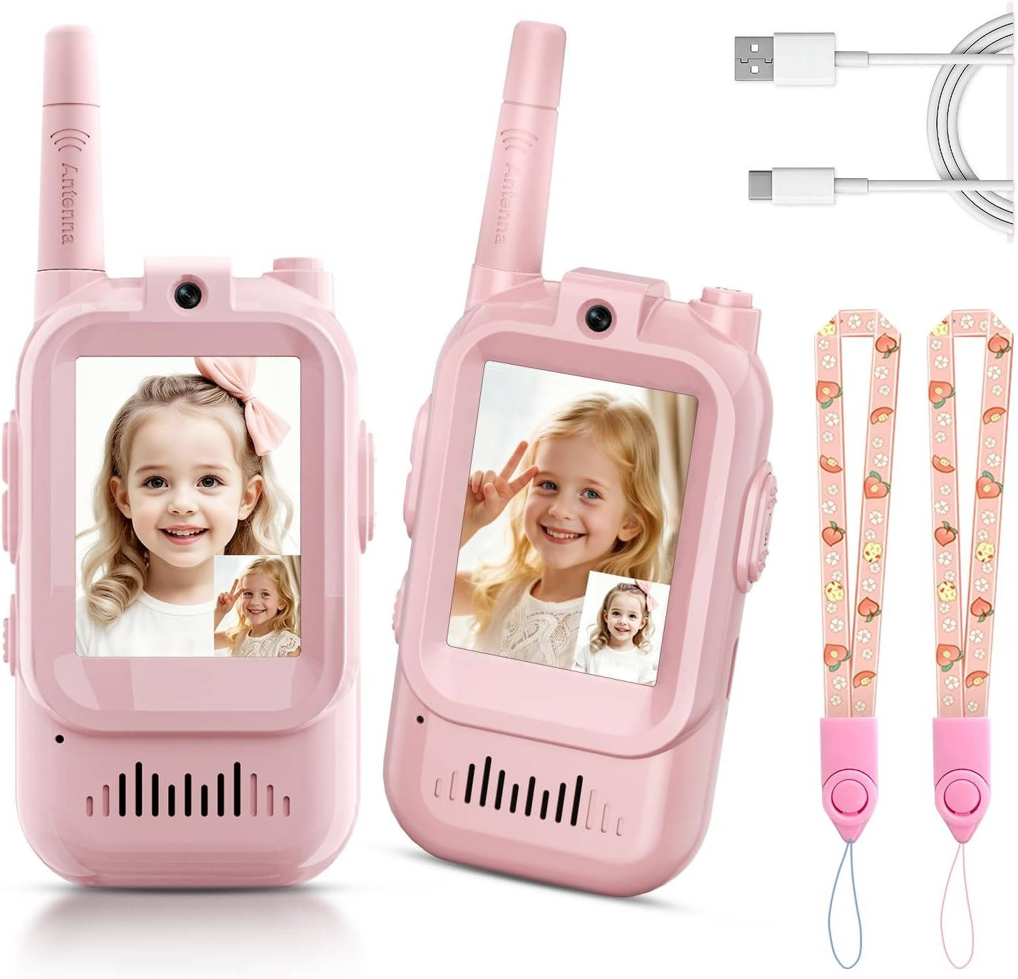 Set of 2 Kids' Video and Voice Walkie Talkies for Communication