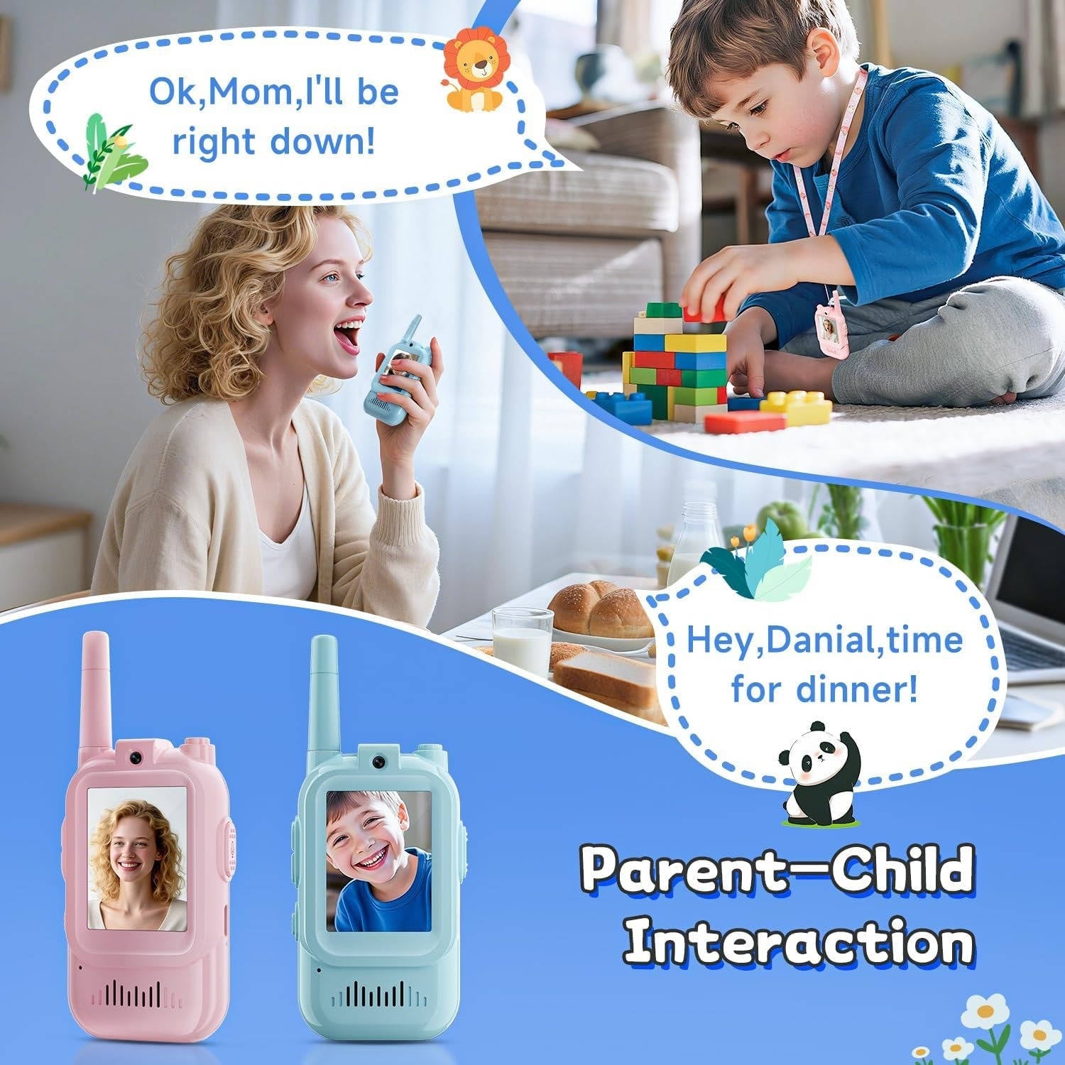 Set of 2 Kids' Video and Voice Walkie Talkies for Communication