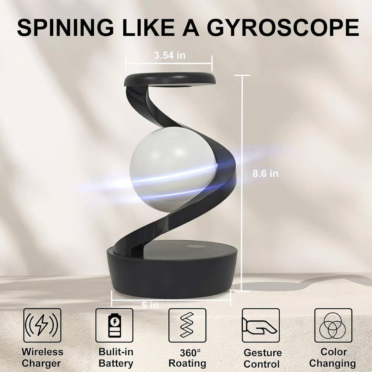 Wireless Charging Moon Lamp with Gesture Control – Floating Design