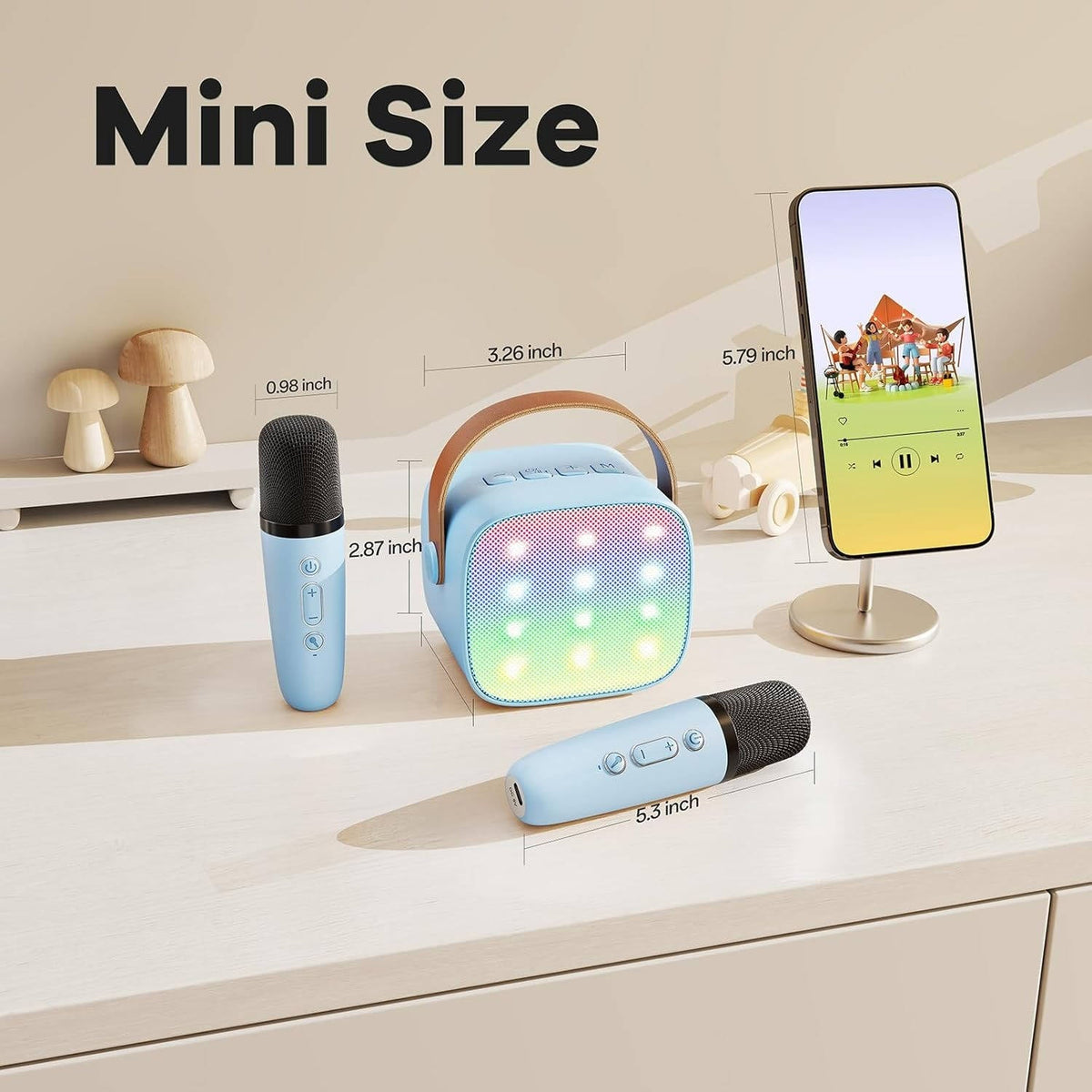 Portable Karaoke System Featuring 2 Cordless Microphones