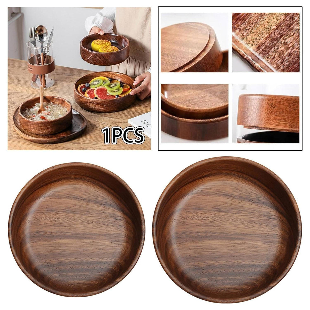 Natural Wooden Serving Bowls for Snacks and Meals
