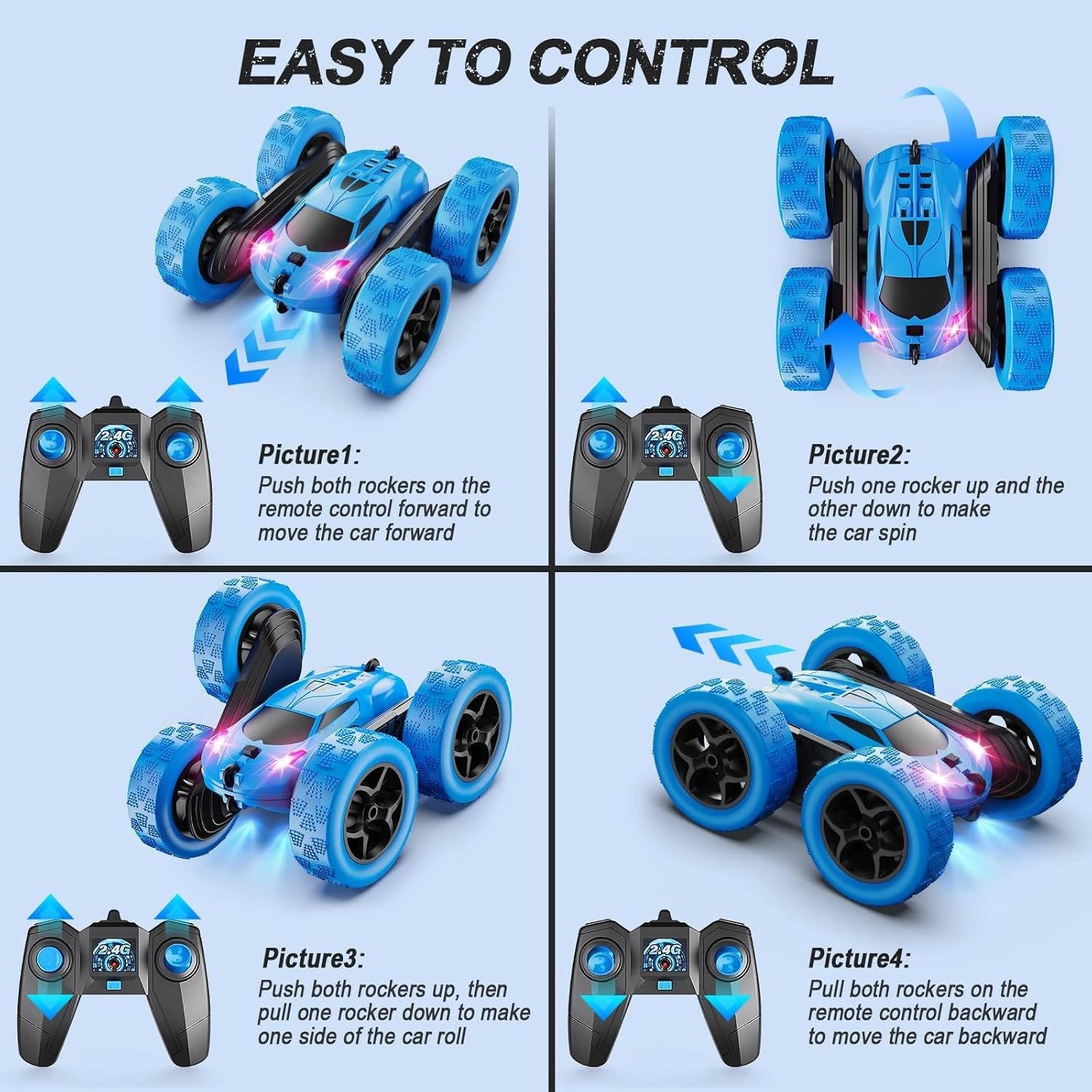 Remote Control Car for Children 6-12 Years with LED Lights & 360° Spins