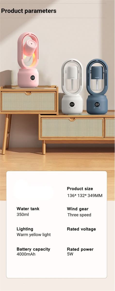 CoolBreeze Bladeless Fan with Humidifier and Mood Light