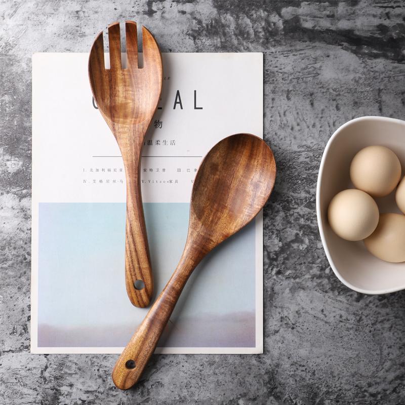 2-Piece Flatware Wooden Salad Sets