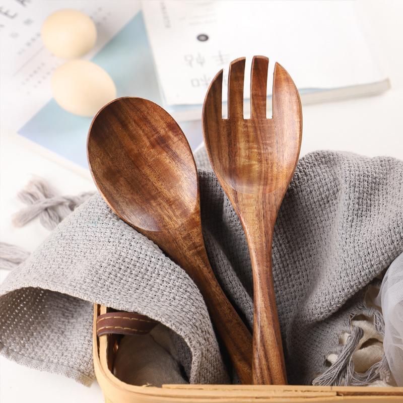 2-Piece Flatware Wooden Salad Sets