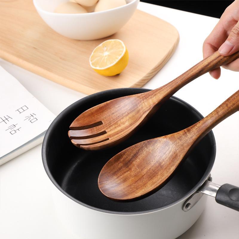 2-Piece Flatware Wooden Salad Sets