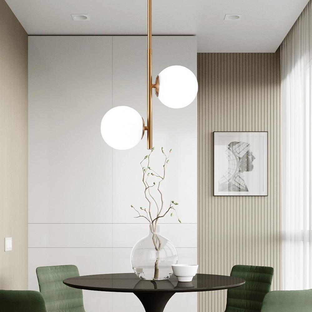 2-Light Ball-Shaped Electroplated Glass Metal LED Modern Pendant Lights