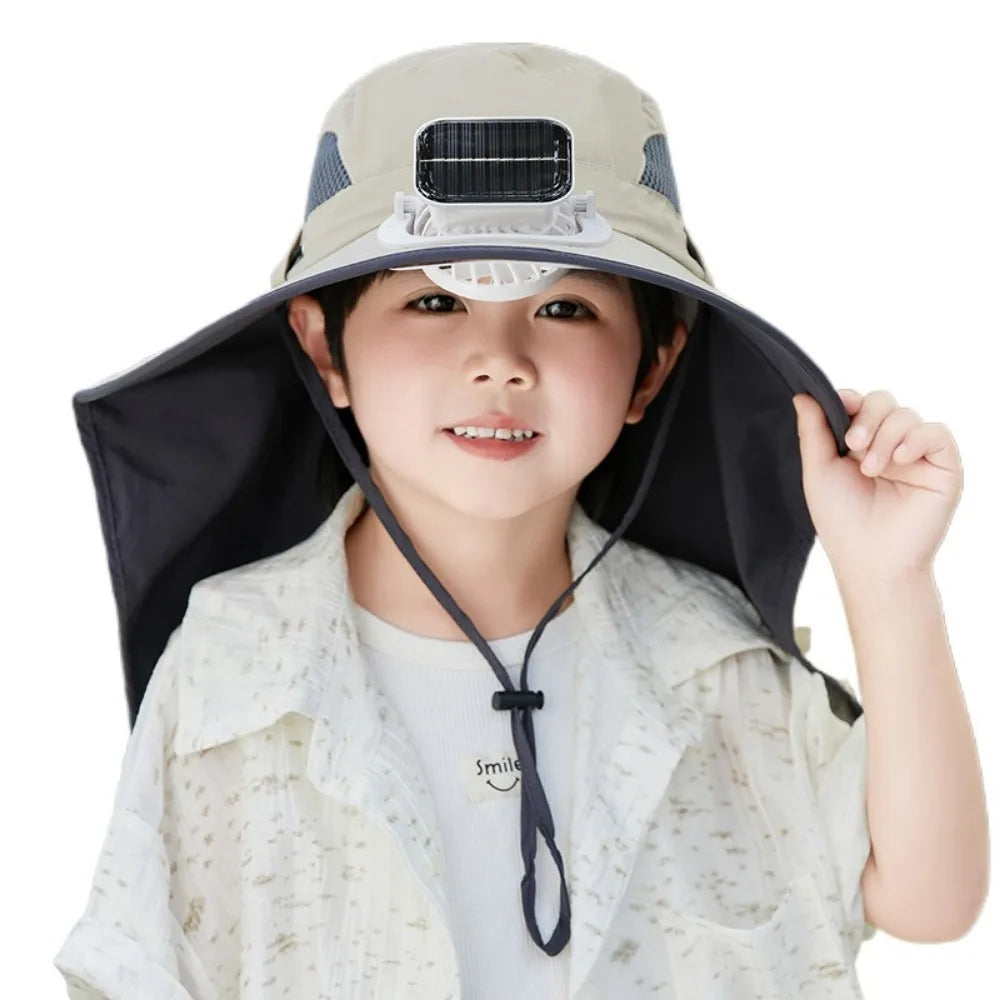 Kids' Sunshade Hat with Built-in Solar Cooling Fan