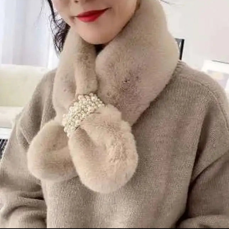 Elegant Plush Pearl-Embellished Winter Wrap