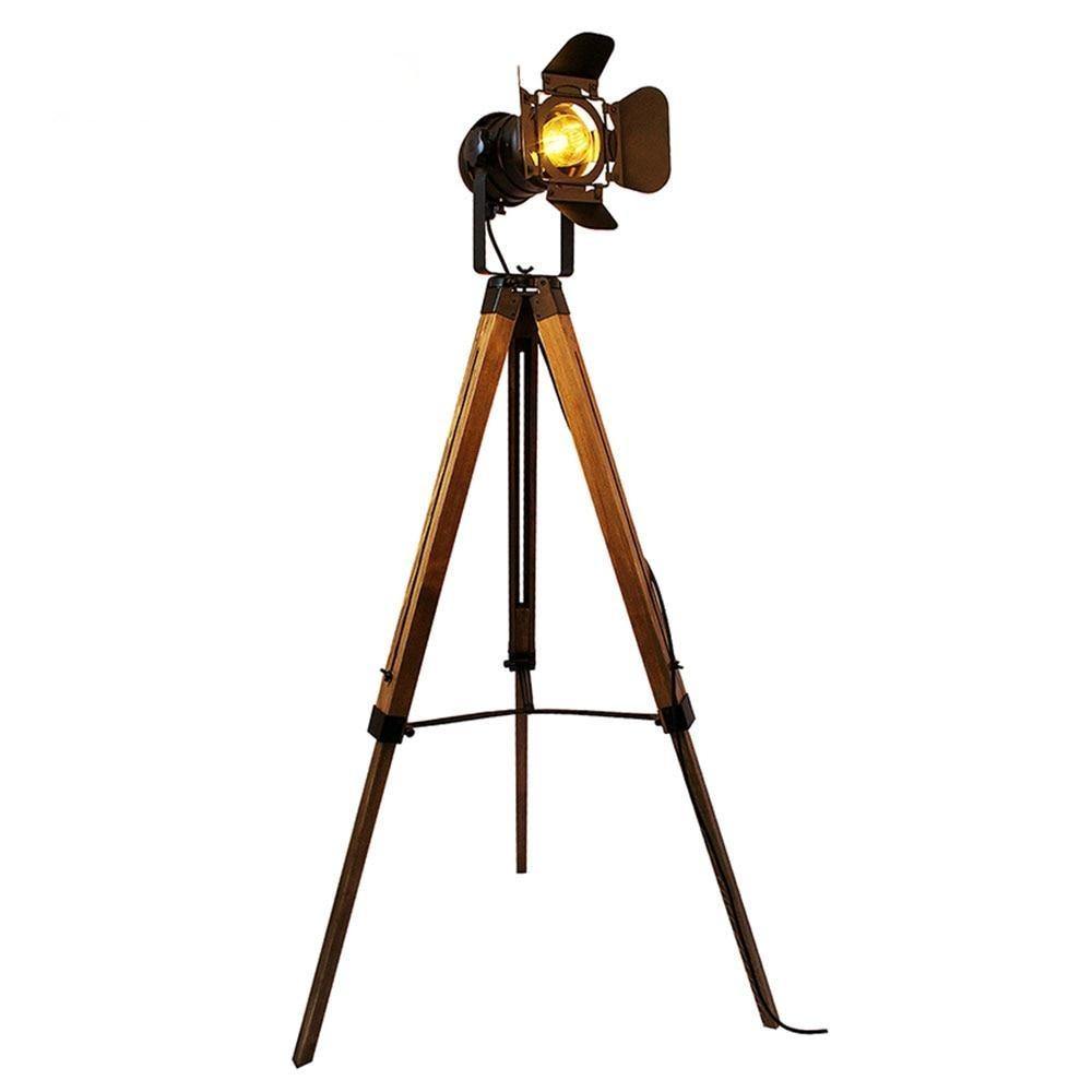 Neo-Retro Industrial Style Wooden Tripod Floor Lamp