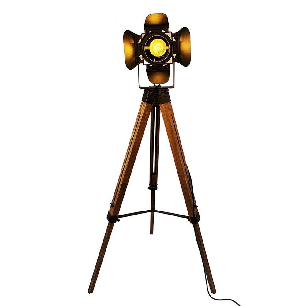 Neo-Retro Industrial Style Wooden Tripod Floor Lamp