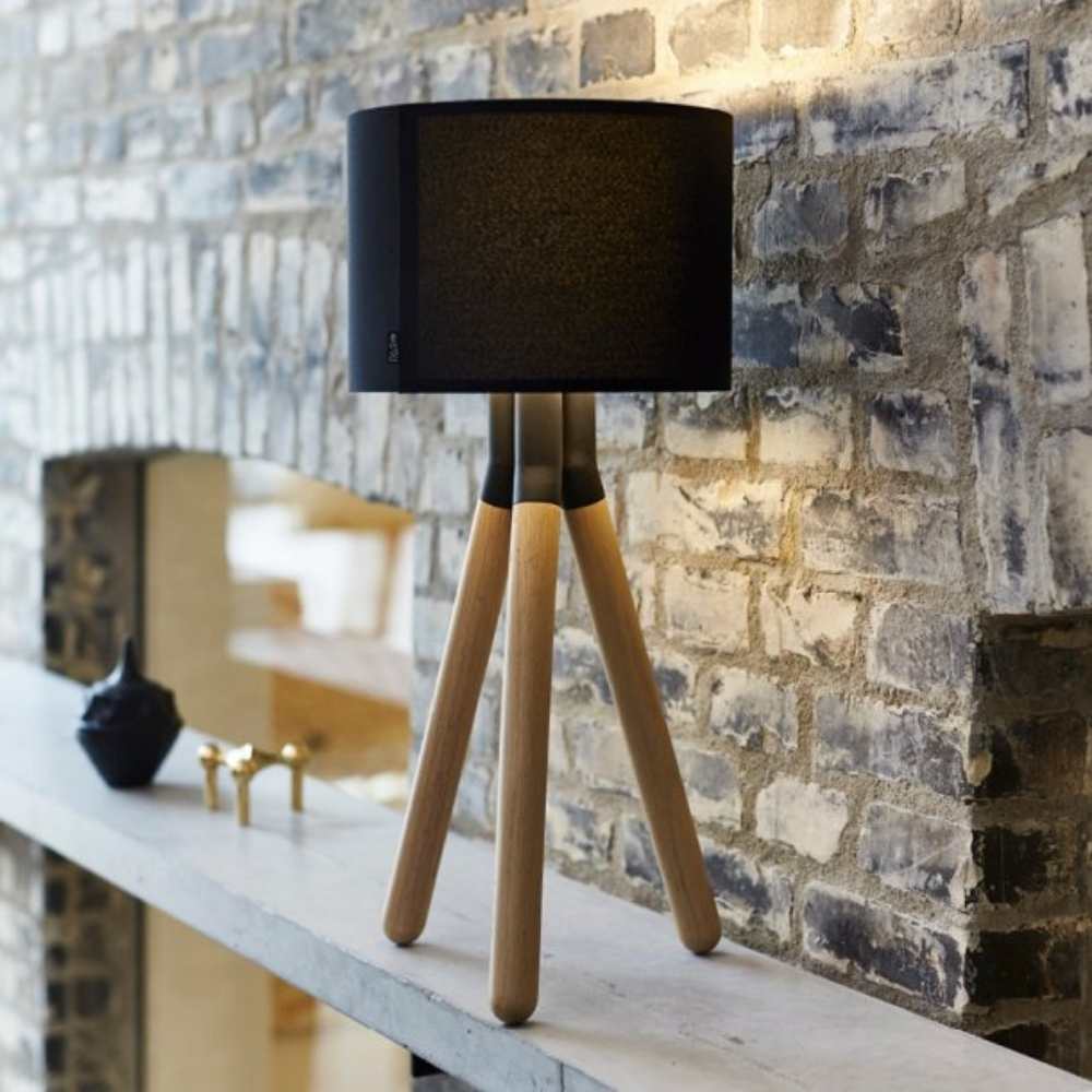 Solid Wood and Black Steel Floor Lamp