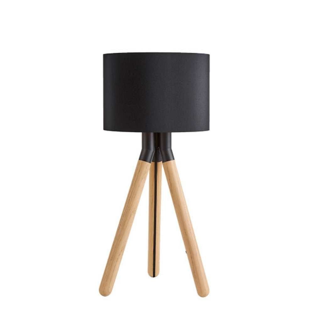 Solid Wood and Black Steel Floor Lamp