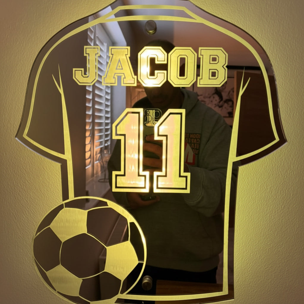 Customizable LED Mirror with Soccer Jersey Motif