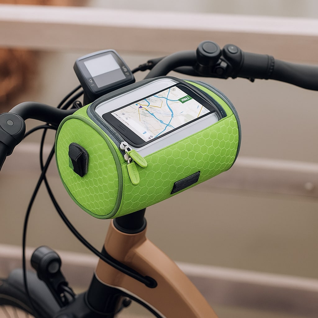 All-Weather Bike Handlebar Storage Bag with Touchscreen Access