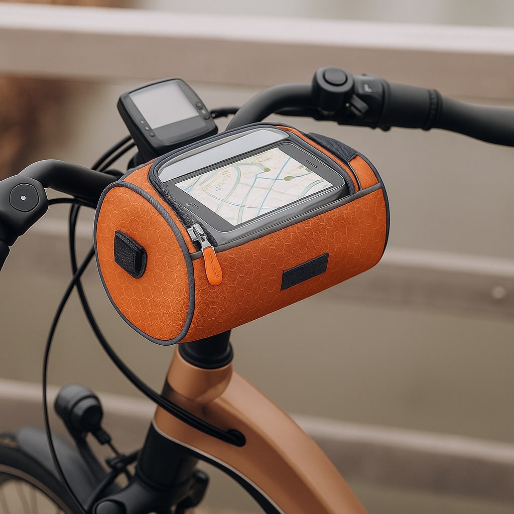 All-Weather Bike Handlebar Storage Bag with Touchscreen Access