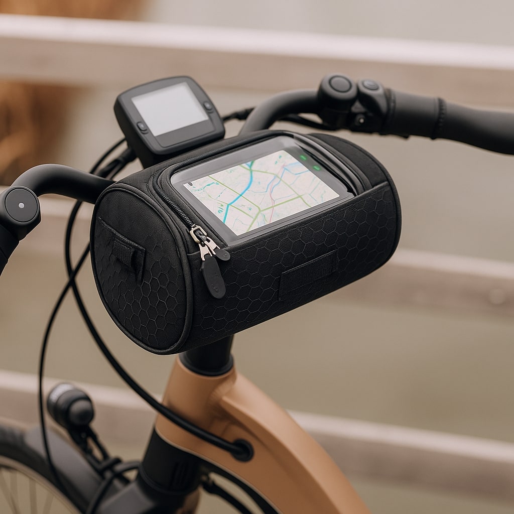 All-Weather Bike Handlebar Storage Bag with Touchscreen Access