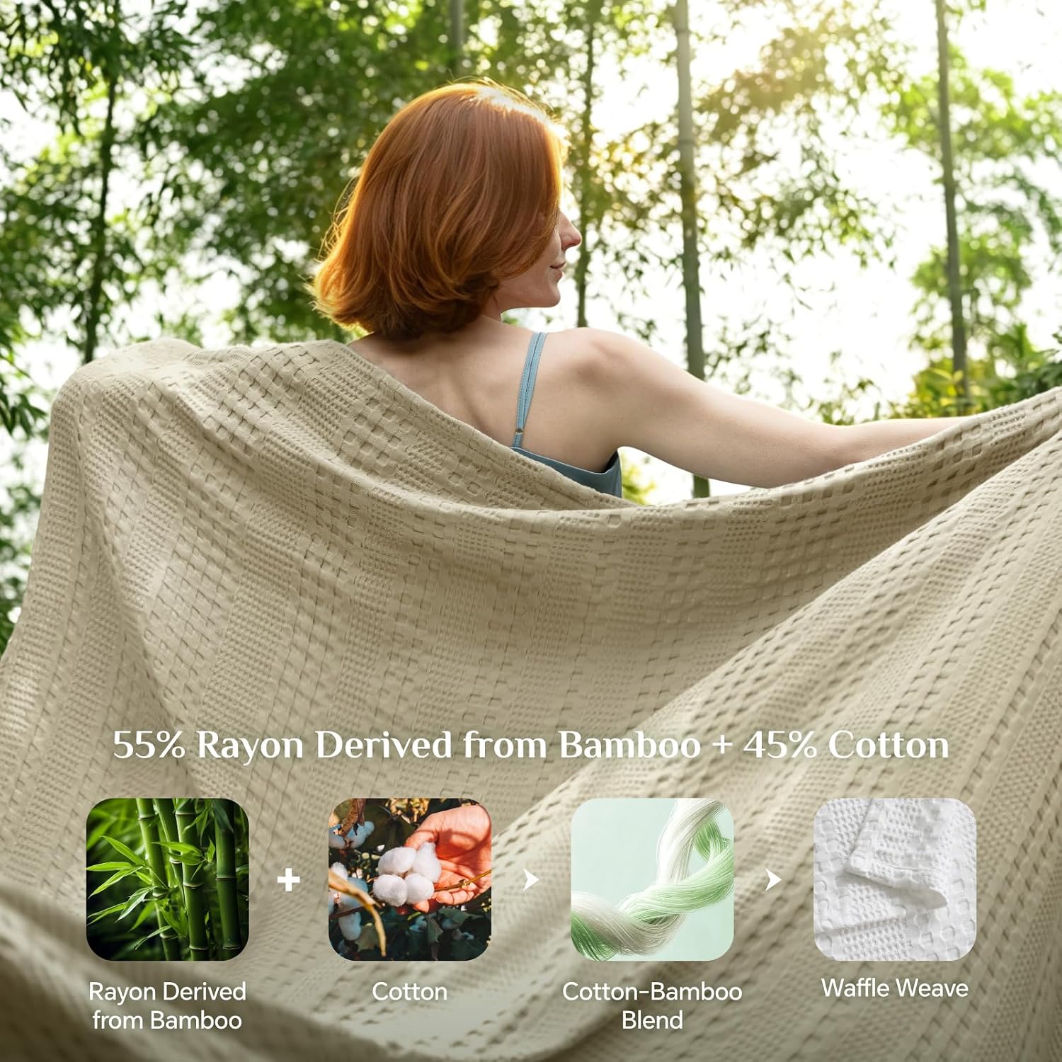 Lightweight Summer Blanket – Soft Breathable Cotton Waffle Design, White, 90"x90