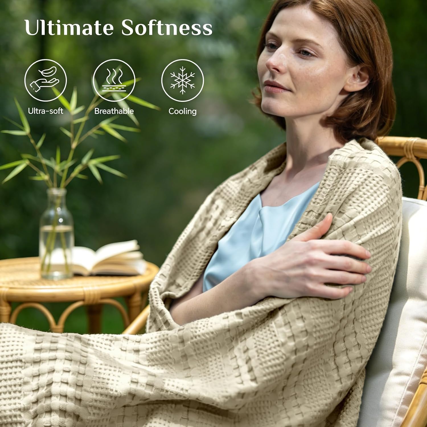 Lightweight Summer Blanket – Soft Breathable Cotton Waffle Design, White, 90"x90