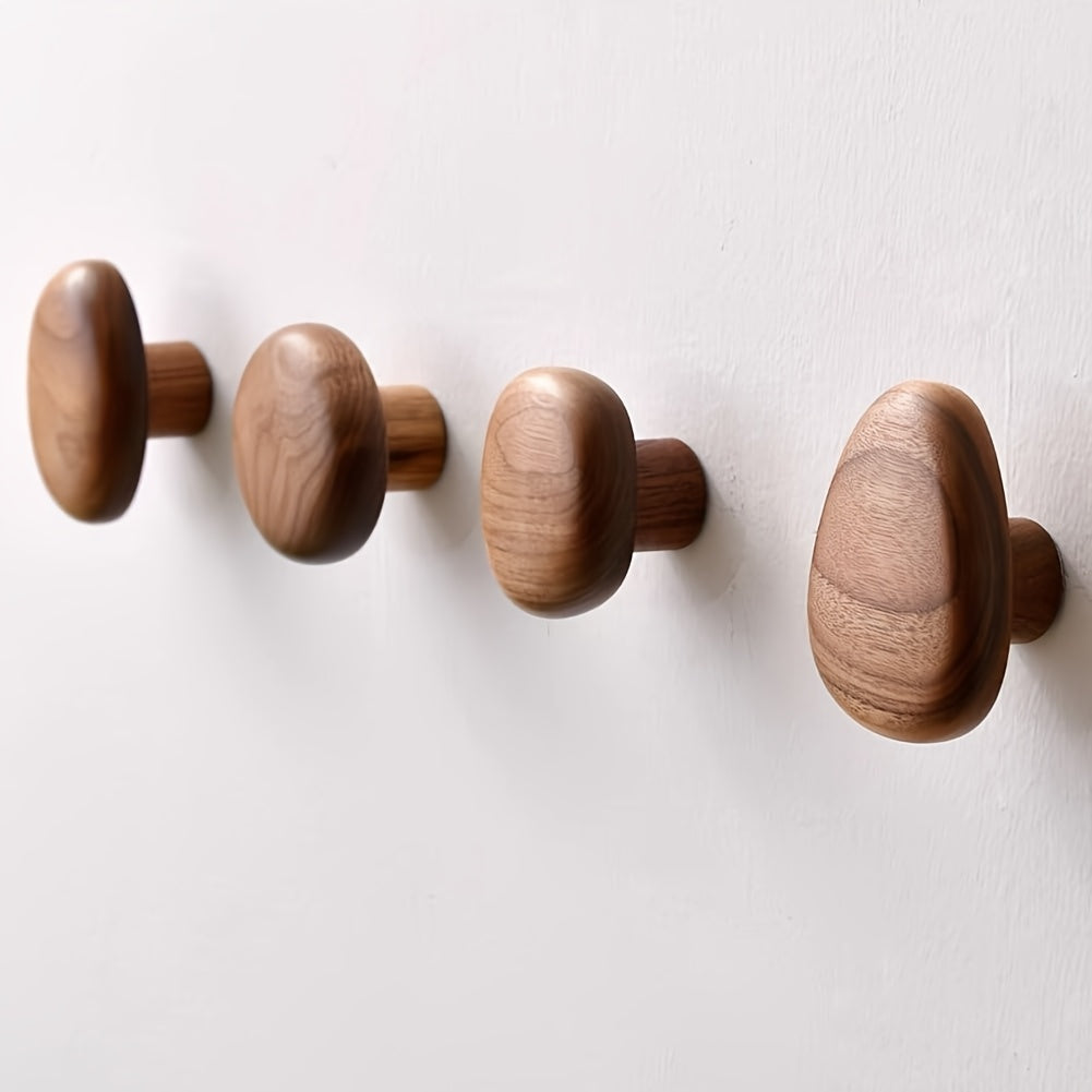 Elegant Natural Wooden Pebble Hooks - Set of 4