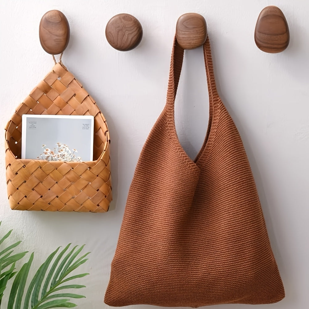 Elegant Natural Wooden Pebble Hooks - Set of 4