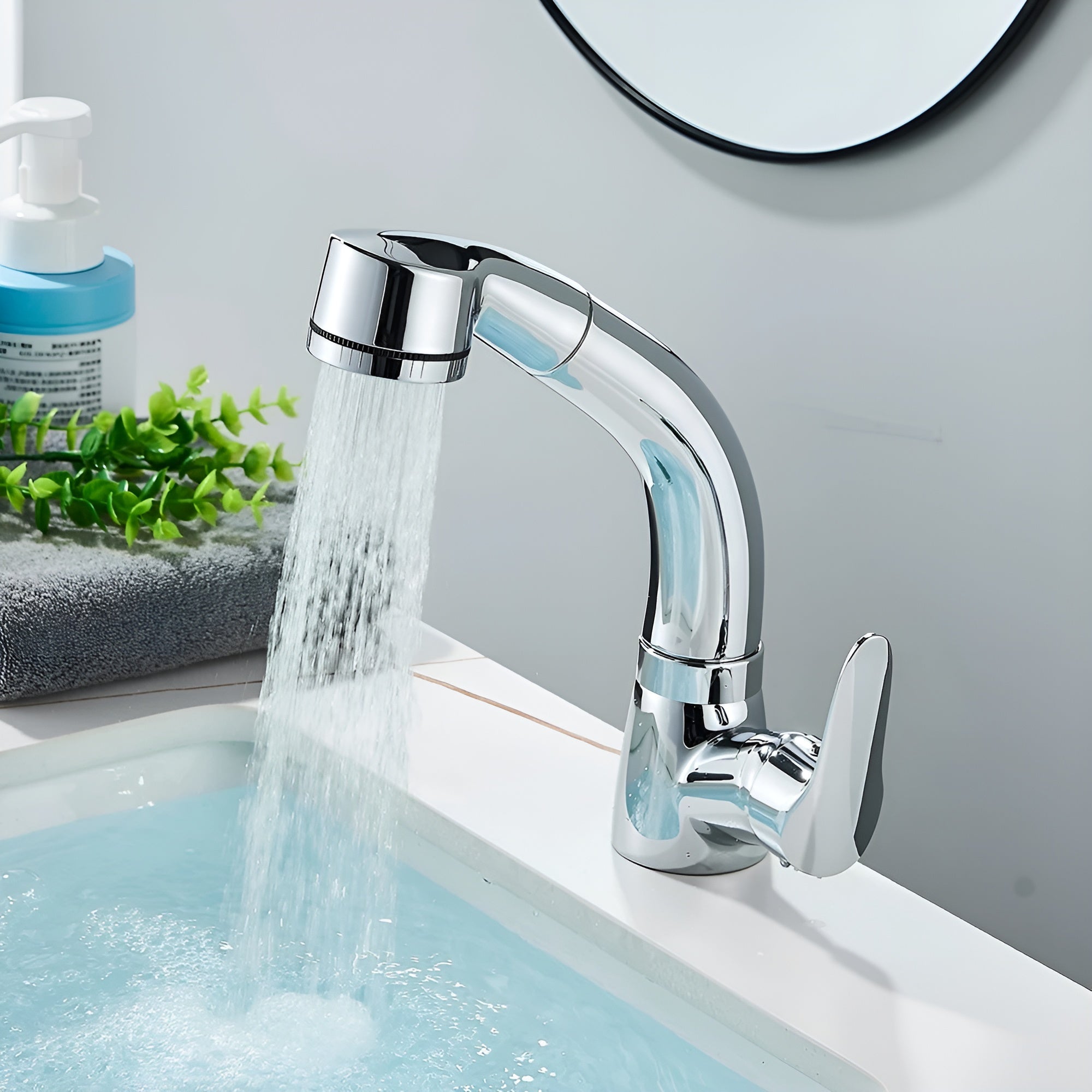 Pull-Out Spray Bathroom Faucet – Long Reach Design