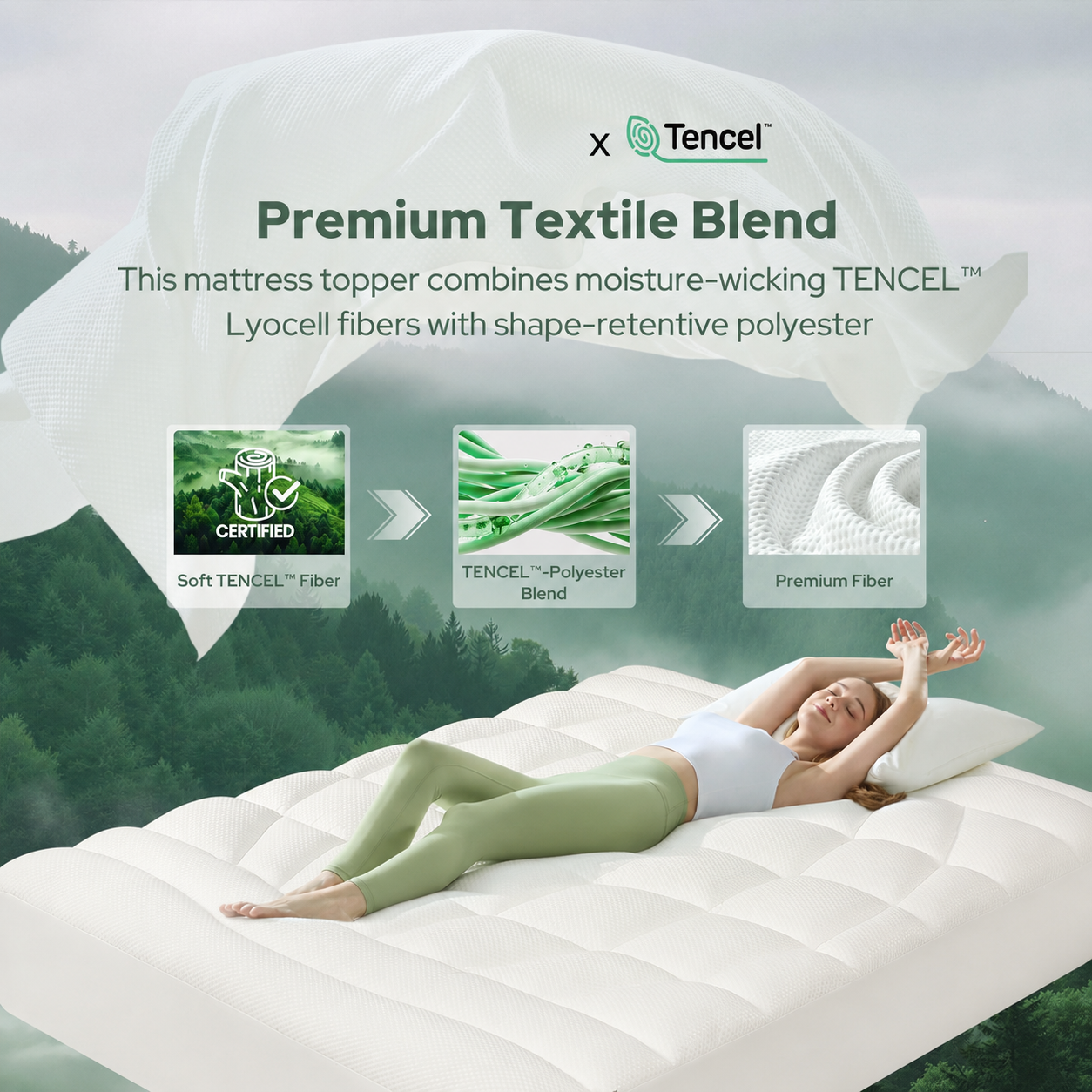 Queen Mattress Topper – Extra Thick Cooling Pad with Soft Tencel Blend for Back Pain Relief