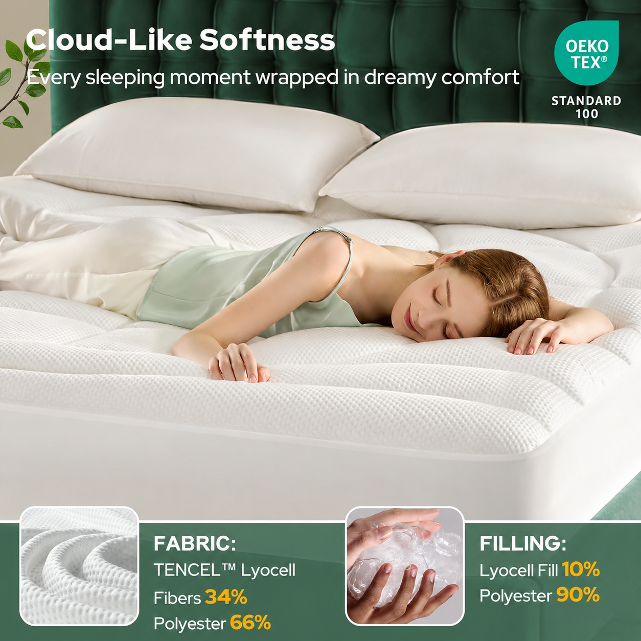 Queen Mattress Topper – Extra Thick Cooling Pad with Soft Tencel Blend for Back Pain Relief