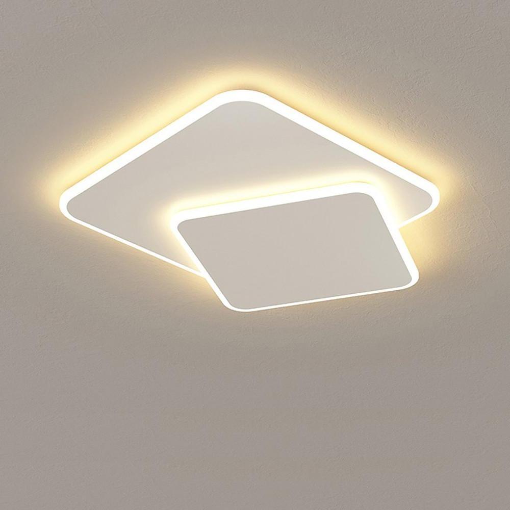 2-Light Modern White Square LED Flush Mount Ceiling Light for Bedroom